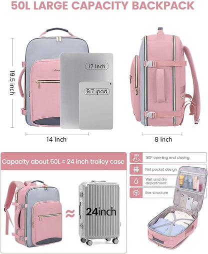 LOVEVOOK 50L Travel Backpack for Women & Men, Airline Approved Carry On Luggage with 3 Packing Cubes, TSA Overnight Bags, Waterproof Personal Item Bag, Weekender Essentials Backpacks fits 17" Laptop