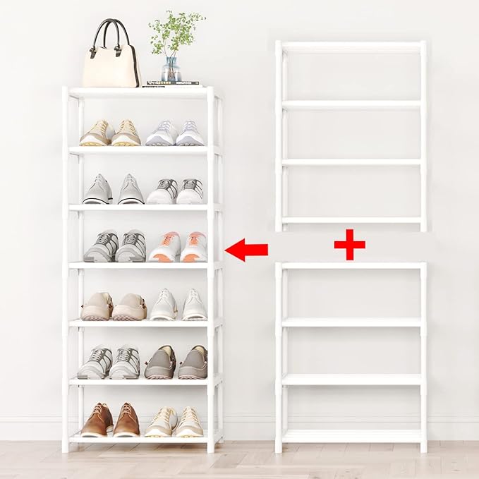 4-Tier Small Shoe Rack, Metal Stackable Kids Shoe Shelf Storage Zapateras Organizer,Narrow Shoe Rack Sturdy for Closet Hallwa