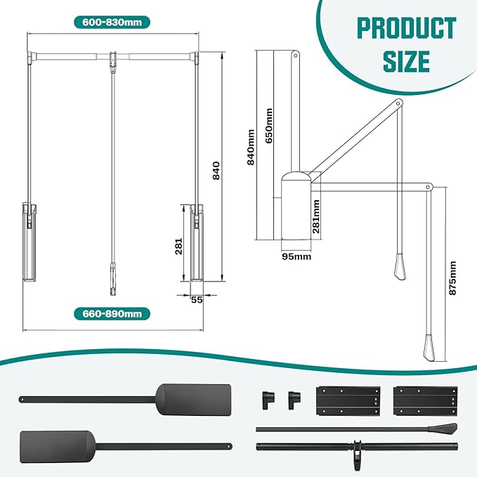 Pull Down Closet Rod, Adjustable 26-35 Inch Wardrobe Lift Rail Organizer Two-way Buffering Heavy Duty Wardrobe Hanger for Cab
