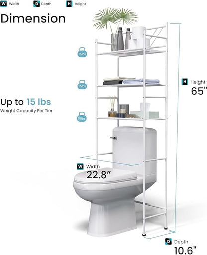 Home Zone Living Over the Toilet Bathroom Storage Organizer with 3 Tiers of Shelving Rack Space