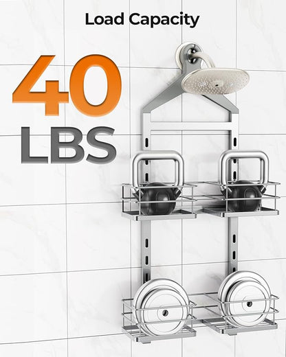 ODesign 2 Tier Height-Adjustable Shower Caddy Hanging Anti-Swing-Over The Shower Head Caddy-Storage Organizer Bathroom Shelve