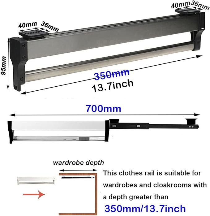 Pull Out Clothes Rail Extendable Pull Out Closet Rod - Pull Out Clothes Rail 30-80Cm, Steel Extendable Closet Rod For Pants C