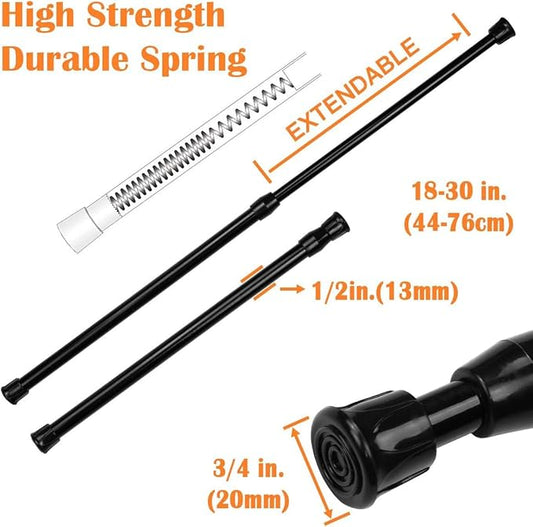 KXLife 6Pcs Spring Tension Curtain Rod, 18 to 30 Inch Adjustable Small Tension Rods No Drill, Black Spring Loaded Curtain Ten