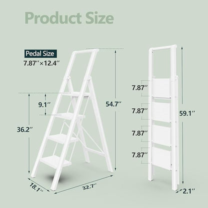 WOA WOA 4 Step Ladder for 10 Feet High Ceiling, Lightweight Foldable Ladder with Non-Slip Wide Pedals, Step Stool with Safe H