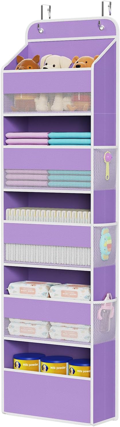 Univivi 5-Shelf Over The Door Hanging Organizer, Back of Door Organizer with 5 Compartments 6 Side Pockets for Baby Bedroom a