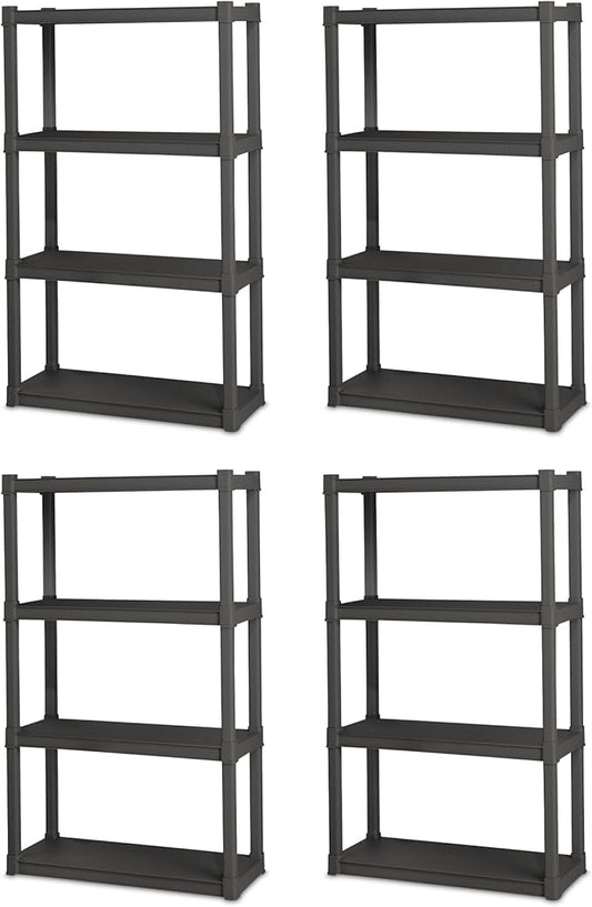 Sterilite 4-Pack 4 Shelf Unit, Heavy-Duty Shelving Storage and Utility Rack - Standing Plastic Organizer Shelves for Kitchen,