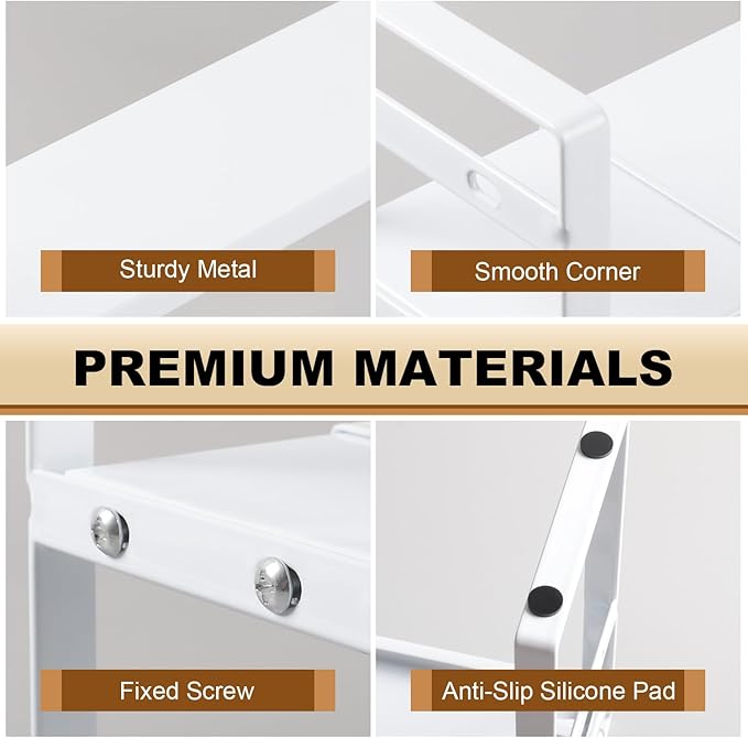 Small Expandable Medicine Cabinet Shelf, 3.58” Wide Metal Storage Stand with Adjustable Layers & Non-Slip Pads for Kitchen, P