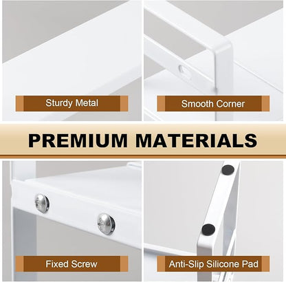 Small Expandable Medicine Cabinet Shelf, 3.58” Wide Metal Storage Stand with Adjustable Layers & Non-Slip Pads for Kitchen, P
