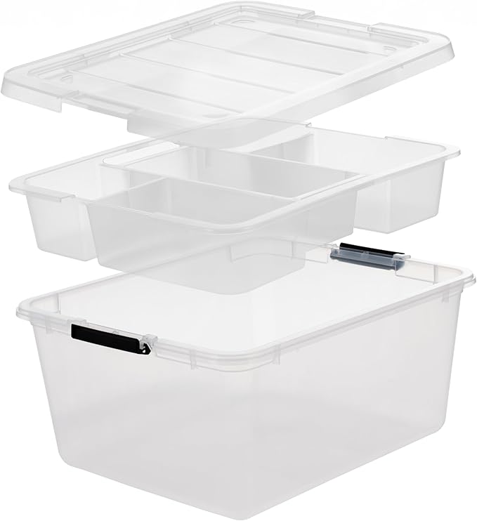 IRIS USA 6-Pack Clip Box with Latching Lids, 18 Quart Craft Storage Bins, Art & Writing Supply Containers for Home, Office & 