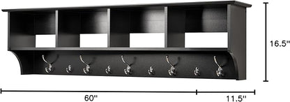 Prepac 60" Contemporary Wall Mounted Coat Rack, Coat Hooks Wall Mount with 4 Shelves, Ideal for Hallway or Entryway Storage S