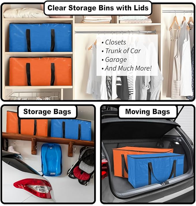 ClearSpace Oversized Moving Bags or Storage Bag – Large Moving Boxes with Backpack Straps, Zippers & Handles – Heavy-Duty Pac