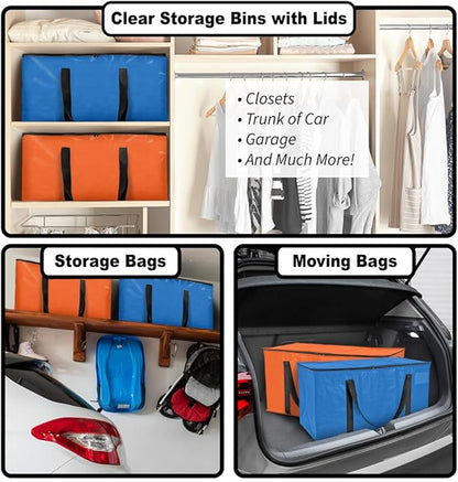 ClearSpace Oversized Moving Bags or Storage Bag – Large Moving Boxes with Backpack Straps, Zippers & Handles – Heavy-Duty Pac