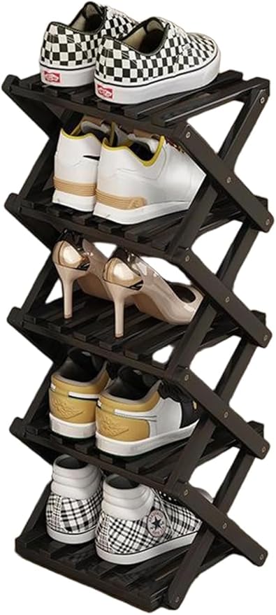 YYW Bamboo Shoe Rack for Entryway, Free Free Standing Shoe Racks Shelf Closet, Foldable Vertical Shoe Storage Organizer for L