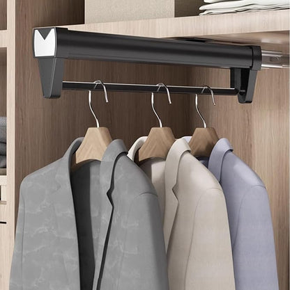 Adjustable Double-Rail Pull Out Clothes Hanger Rod with Thick Steel - Wardrobe Clothing Rail Hanger Rack Bar for Pants and Cl