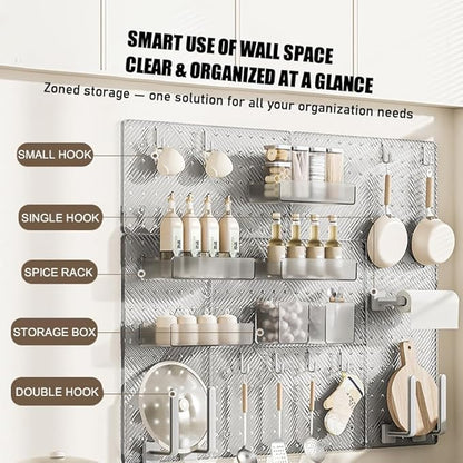 Pegboard Organizer Set for Wall, No-Drill Self-Adhesive Pegboard with Shelf, Storage Box and Hooks, Bathroom Kitchen Wall Org