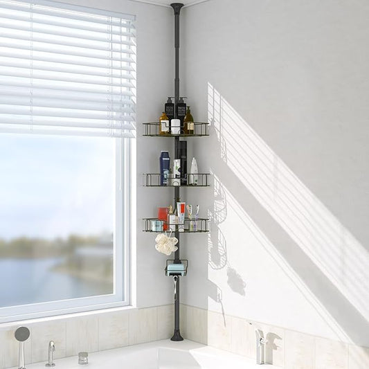 BsBsBest Shower Organizer Caddy - Stainless Steel Shower Shelves Rack, Adjustable Organization And Storage Head Holder, Rustp
