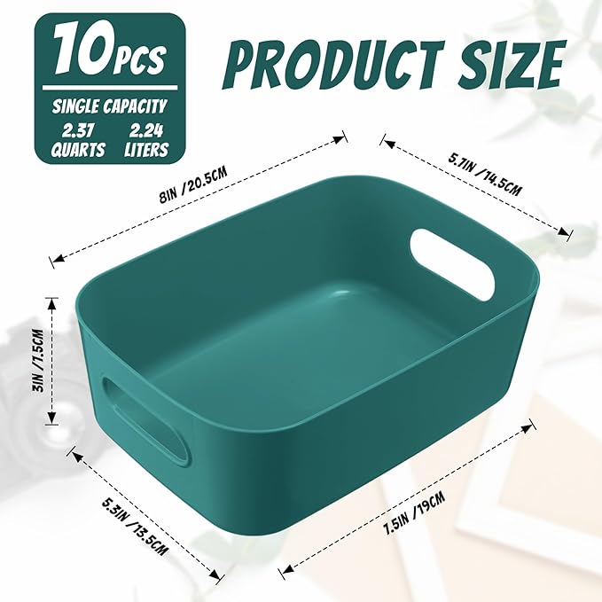 Zopeal Plastic Storage Bins 10 Pcs Green Pantry Organizer Bins Small Baskets Storage Containers for Home Kitchen (8 x 5.7 x 3