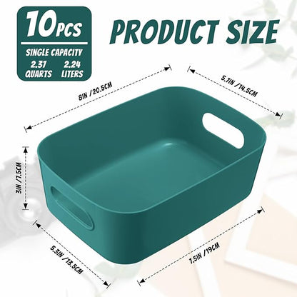 Zopeal Plastic Storage Bins 10 Pcs Green Pantry Organizer Bins Small Baskets Storage Containers for Home Kitchen (8 x 5.7 x 3