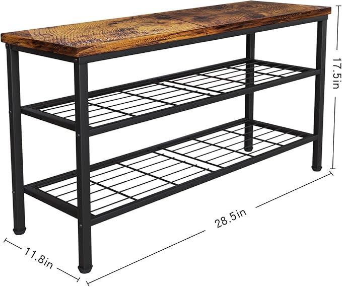3-Tier Metal Shoe Rack with Wood Top - Durable & Space-Saving Shoe Organizer,Industrial Shoe Organizer Shelf Bench Storagefor
