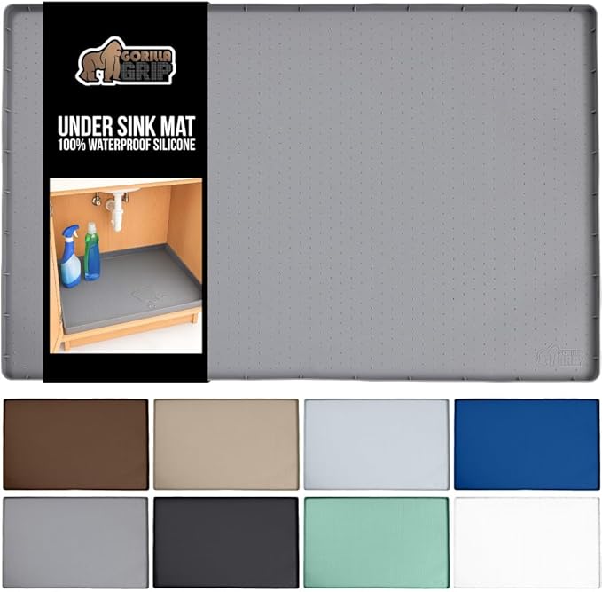 GORILLA GRIP Waterproof Silicone Under Sink Mat with Raised Lip for Kitchen and Bathroom, 34 x 22 in, Cabinet Shelf Liner Sta