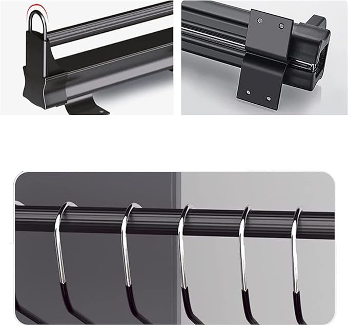 Pull Out Clothes Rail Extendable Pull Out Closet Rod - Adjustable Clothing Organizer Holder, Steel Wardrobe Rail Tube, Extend