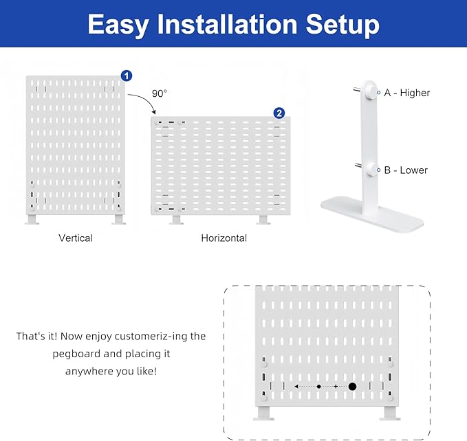 Desk Pegboard Combination Kit,Desk Organizer for Home Office,Plastic Peg Board with 7 Accessories Hooks Shelf Baskets, 16.5" 