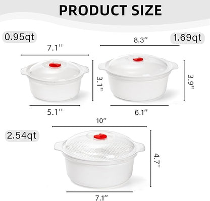 WRINGKIT 3 Pack Microwave Bowls with Lid, BPA-free Ramen Cooker Soup Containers with Steamer, Mixing Serving Bowls Food Storage Cookware for Kitchen, Office, College Dorm