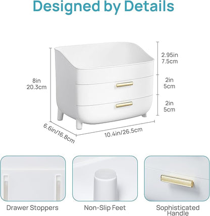 Vtopmart 3-Tier Skincare Makeup Organizer with Drawers for Vanity and Bathroom Countertop, Large Cosmetic Storage Box Case fo