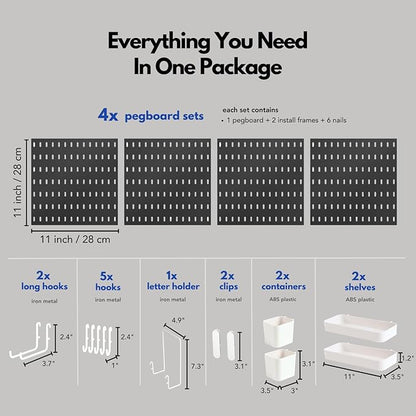 Keepo Peg Board Wall Organizer – Plastic Pegboard Panels, Modular Peg Board Storage System for Home Office, Craft Room, Gamin