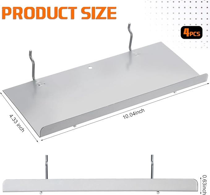 Beeveer 4 Pcs Pegboard Shelves Wall Organizer Brackets Pegboard Steel Tray Accessories Organizing Tools for Craft Garage Nurs