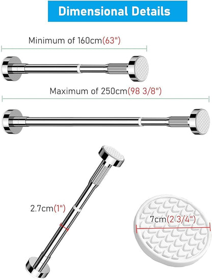 Adjustable Closet Rod, No Drill Telescopic Wardrobe Hanging Bar, Space-Saving Extendable Clothes Rail (Yellow, 63-98 3/8", 16