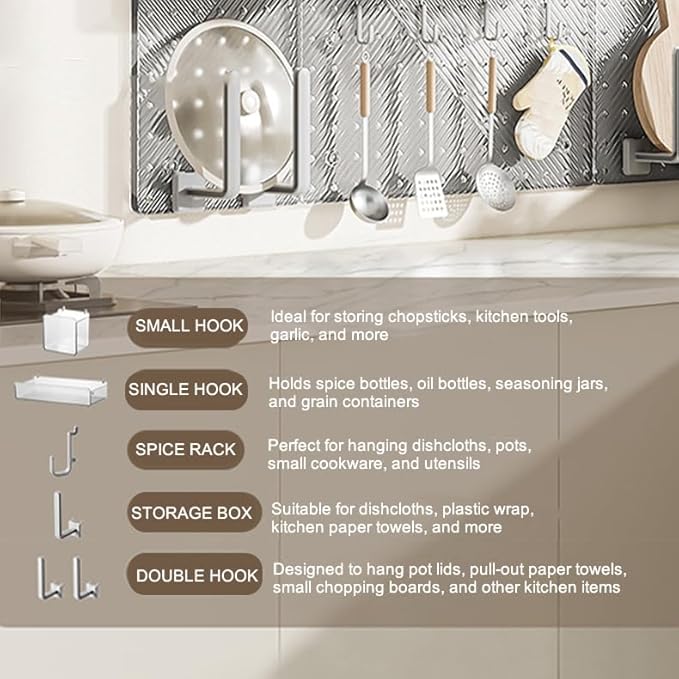 Pegboard Organizer Set for Wall, No-Drill Self-Adhesive Pegboard with Shelf, Storage Box and Hooks, Bathroom Kitchen Wall Org