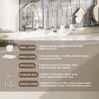 Pegboard Organizer Set for Wall, No-Drill Self-Adhesive Pegboard with Shelf, Storage Box and Hooks, Bathroom Kitchen Wall Org