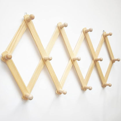 AMAPON Accordion Style Expandable Wall Wooden Coat Rack 13 Hooks (Pegs) Hang Hats Jackets Coffee Mug Purses Necklaces Towels 
