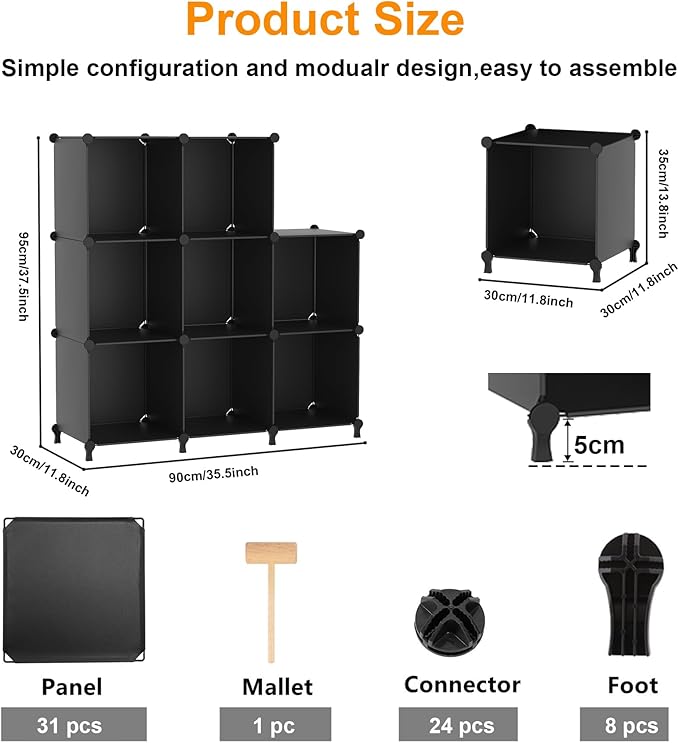 AWTATOS 8 Cube Storage Organizer, Closet Organizer Storage Shelf, Bookcase Bookshelf, DIY Stackable Storage Cubes Shelves for