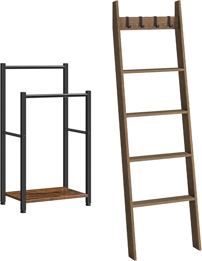 HOOBRO Blanket Ladder for Living Room and Bedroom, Standing Towel Rack, Decorative Ladder Shelf, Wall Leaning Farmhouse Blank