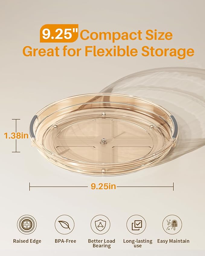 LAMU 2 Pack Lazy Susan Organizer 9.25 inch Lazy Susan Turntable for Cabinet, Rotating Spice Organization for Cabinet, Kitchen