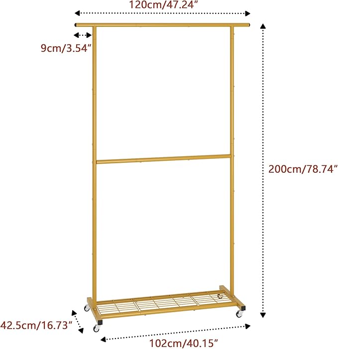 Sywhitta Double Rod Clothing Garment Rack, Rolling Coat Hanger with Bottom Mesh, Clothing Rack for Hanging Clothes, Coats, Sk