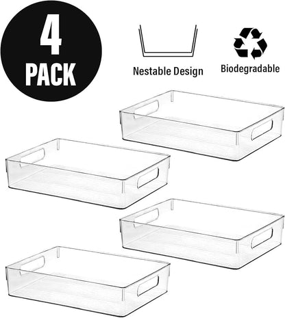 Large Clear Plastic Storage Bins, Pantry Organizers and Storage Containers Fridge Organizer Bins for Organizing Home Kitchen 