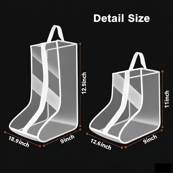Clear Boot Bags for Cowboy Boots Tall Boot Storage Organizer with Handle Transparent Shoe Dust Covers for Travel Riding Leather & Snow Boots (White-4Big)