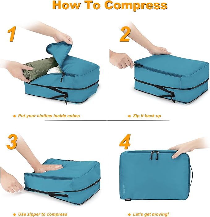 8 Set Compression Packing Cubes for Travel, Waterproof Luggage Organizers, Suitcase Organizer Set for Carry-On & Checked Bagg