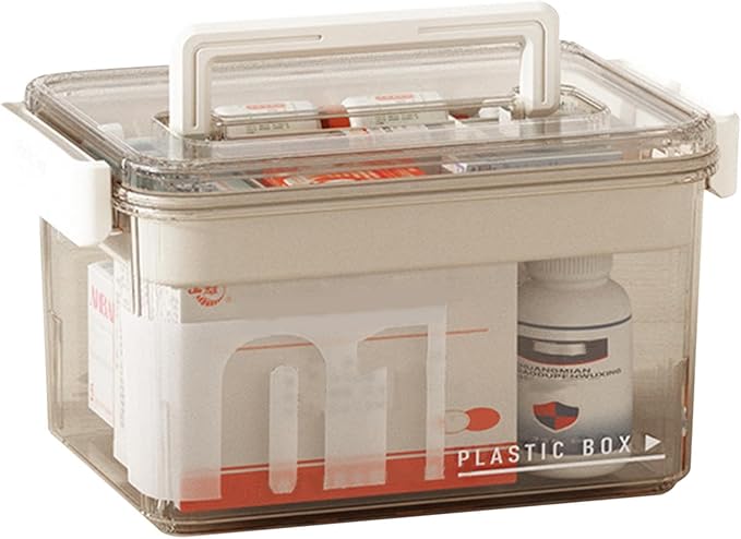 Clear Medicine Organizer Storage Box with Removable Tray, Plastic Medicine Storage Organizer & First Aid Box, Multipurpose Me