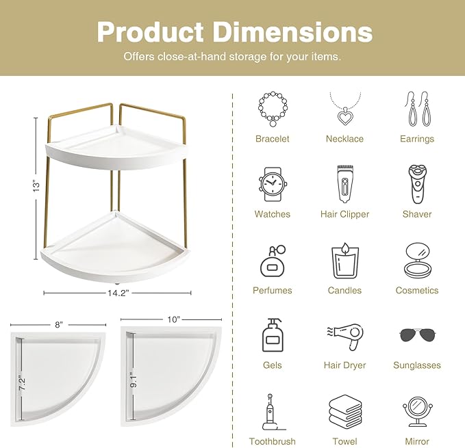 Forbena Corner Bathroom Counter Organizer, 2 Tier Bathroom Organizer Countertop, Small Bathroom Sink Top Trays Corner Shelf S
