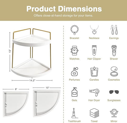 Forbena Corner Bathroom Counter Organizer, 2 Tier Bathroom Organizer Countertop, Small Bathroom Sink Top Trays Corner Shelf S