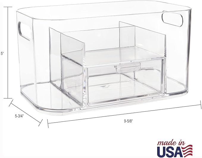 STORi Bliss Clear Makeup Organizer for Countertop, Divided Bathroom Organizer & Storage Drawer, Makeup Brush Holder, Cosmetic