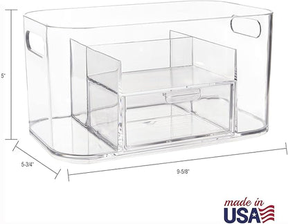 STORi Bliss Clear Makeup Organizer for Countertop, Divided Bathroom Organizer & Storage Drawer, Makeup Brush Holder, Cosmetic