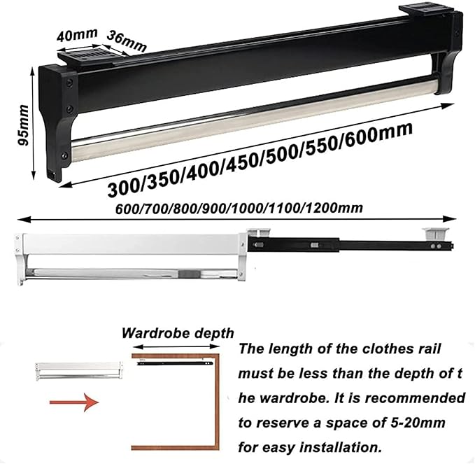 Adjustable Pull Out Clothes Rail - Extendable Closet Organizer Rack for Pants & Coats, 30-80cm - Space-Saving Hanger Solution