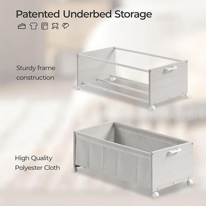 Under Bed Storage with Wheels, Wooden Under Bed Drawers On Wheels, Rolling Under Bed Shoe Storage, Space Saving,White,Quadrup
