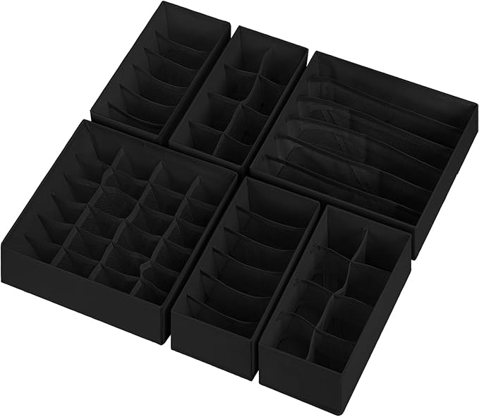 6 Pack Sock Underwear Drawer Organizer Dividers, 58 Cell Foldable Fabric Dresser Closet Organizers and Storage Bins for Cloth