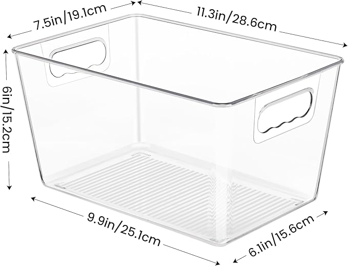 YIHONG 6 Pack Clear Pantry Organizer Bins, Plastic Containers with Handle for Kitchen,Freezer,Cabinet,Closet,Bathroom Under S